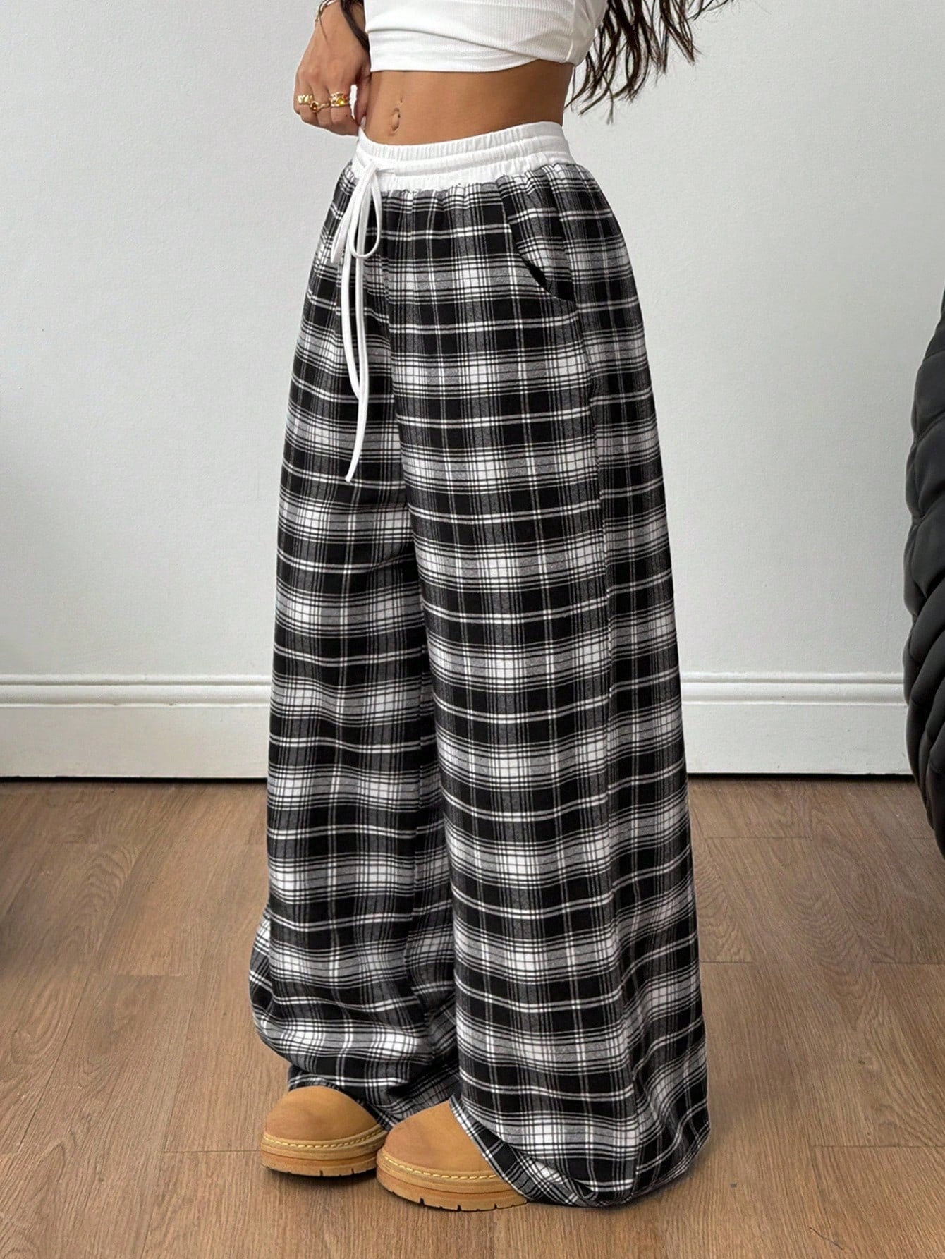 Coolane Women's All-Season Basic Casual Street Style Colorblock Low Waist Loose Wide Leg Pants, Autumn Women's Clothing