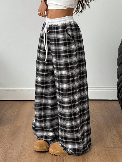 Coolane Women's All-Season Basic Casual Street Style Colorblock Low Waist Loose Wide Leg Pants, Autumn Women's Clothing