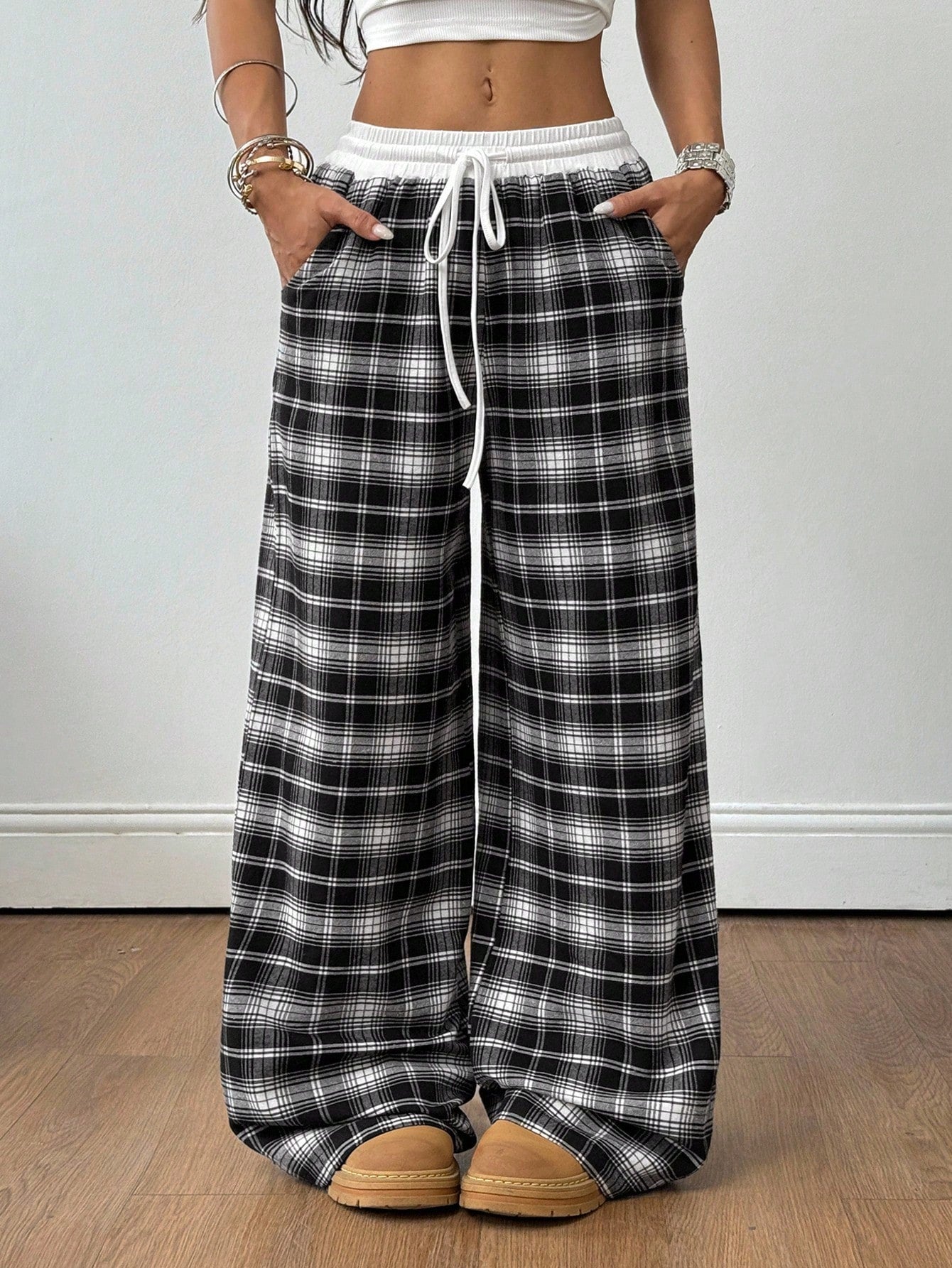 Coolane Women's All-Season Basic Casual Street Style Colorblock Low Waist Loose Wide Leg Pants, Autumn Women's Clothing