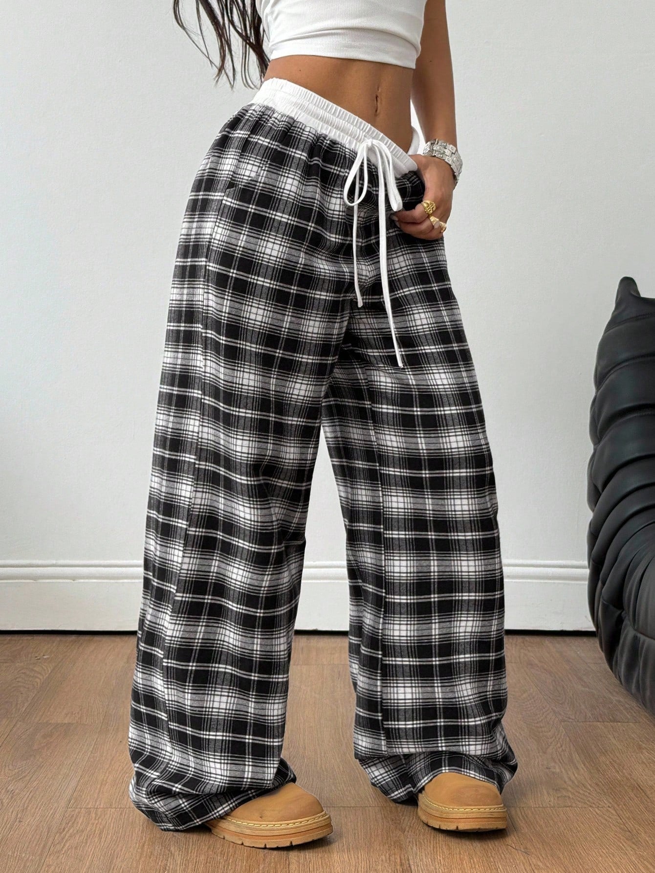 Coolane Women's All-Season Basic Casual Street Style Colorblock Low Waist Loose Wide Leg Pants, Autumn Women's Clothing