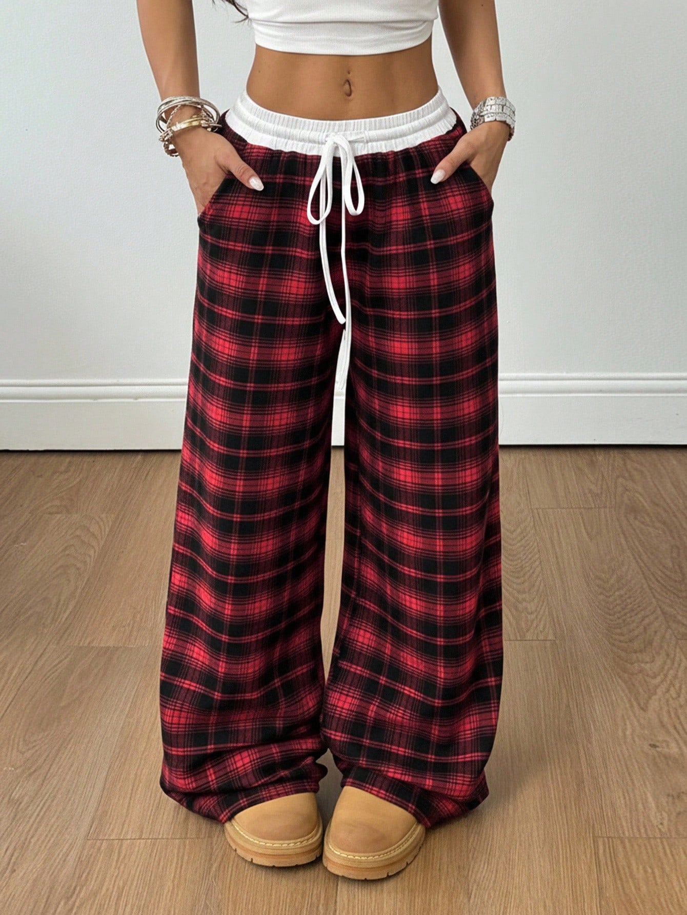 Coolane Women's All-Season Basic Casual Street Style Colorblock Low Waist Loose Wide Leg Pants, Autumn Women's Clothing