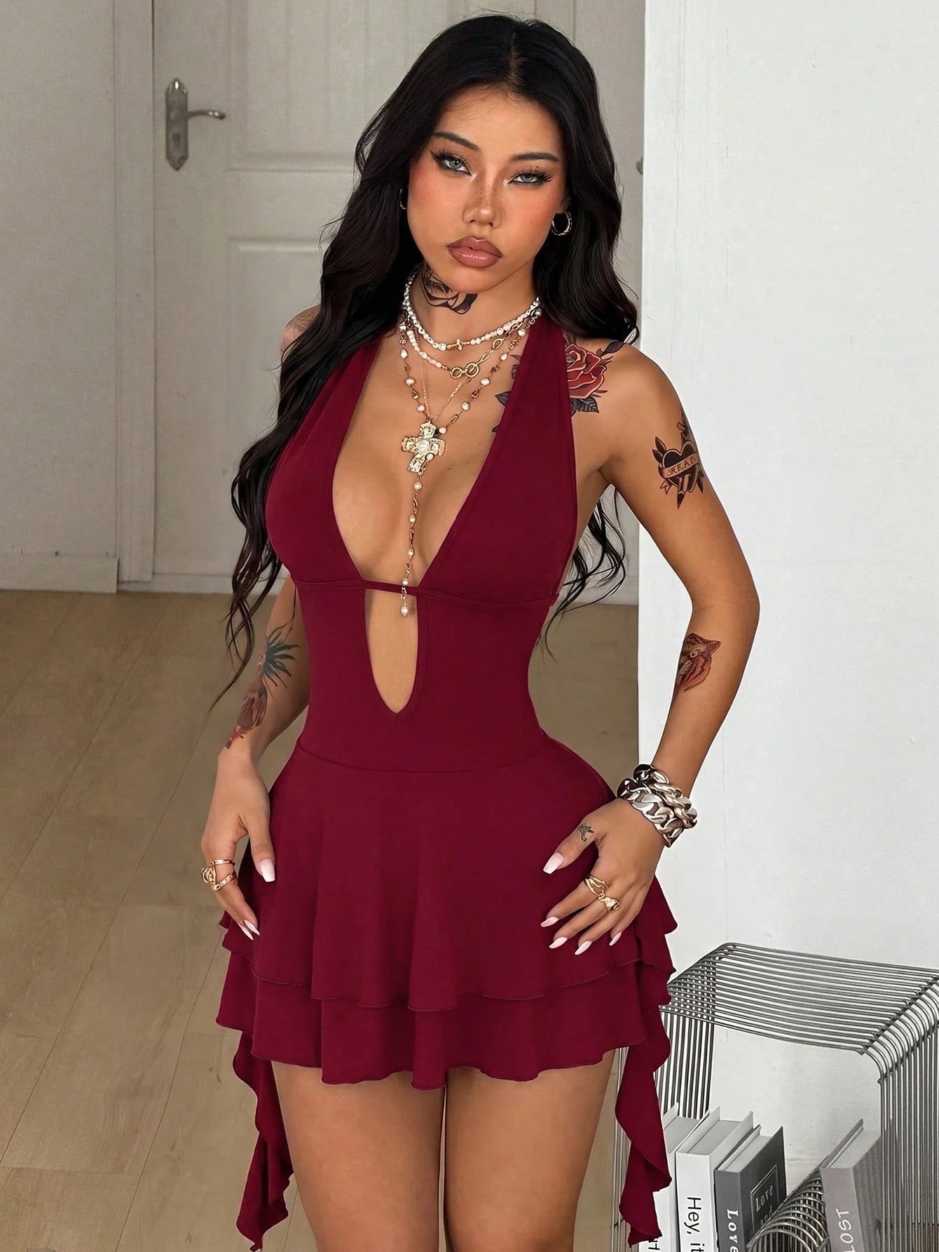 Coolane Women's Black Summer 80's Holiday Night Club Night Out Going Out Party Streetwear Sexy Y2K Casual Date Beach Stretchy Backless V-Neck Dress