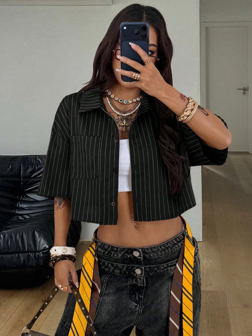 Coolane Women's Spring/Summer Vintage Preppy Streetwear Casual Homecoming Basic Daily Wear Crop Plaid Loose Tops Black Shirt Blazer Set For Women,Summer Top