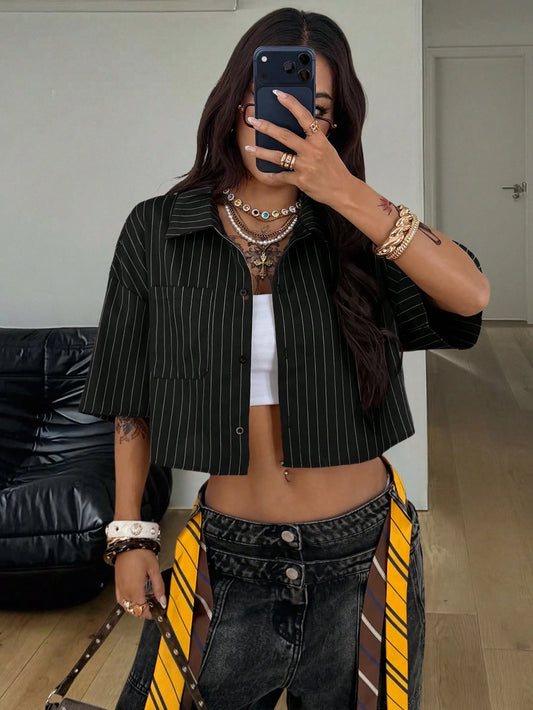 Coolane Women's Spring/Summer Vintage Preppy Streetwear Casual Homecoming Basic Daily Wear Crop Plaid Loose Tops Black Shirt Blazer Set For Women,Summer Top