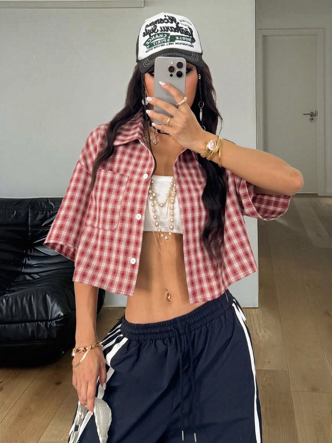 Coolane Women's Spring/Summer Vintage Preppy Streetwear Casual Homecoming Basic Daily Wear Crop Plaid Loose Tops Black Shirt Blazer Set For Women,Summer Top