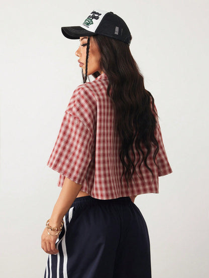 Coolane Women's Spring/Summer Vintage Preppy Streetwear Casual Homecoming Basic Daily Wear Crop Plaid Loose Tops Black Shirt Blazer Set For Women,Summer Top