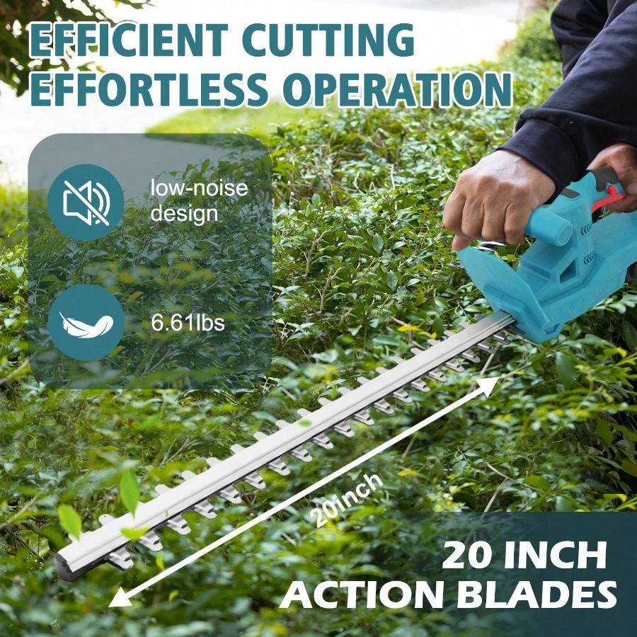 Cordless 24V Electric Hedge Trimmer (20-Inch), 1000W 3000 RPM Motor With 2 Batteries & Charger, Splash Water Baffle & Rotating Handle For Shrubs, Perfect For Yard & Garden Trimming(Blue/Green/Red)