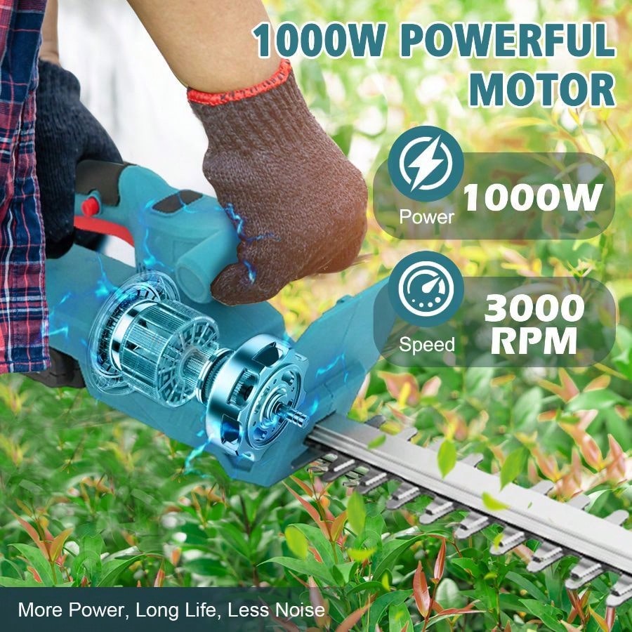 Cordless 24V Electric Hedge Trimmer (20-Inch), 1000W 3000 RPM Motor With 2 Batteries & Charger, Splash Water Baffle & Rotating Handle For Shrubs, Perfect For Yard & Garden Trimming(Blue/Green/Red)