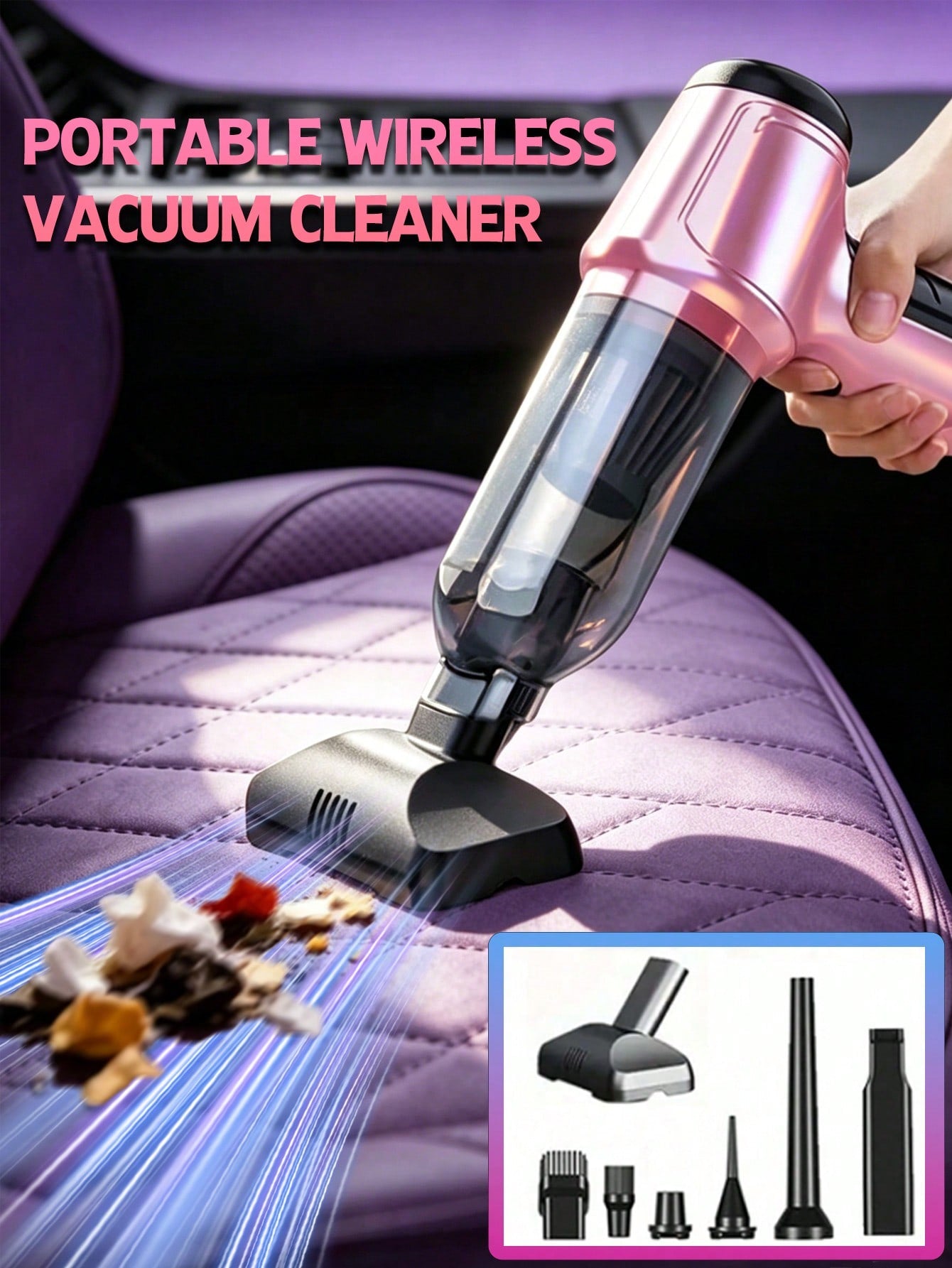 Cordless Handheld Vacuum Cleaner – Mini Wireless Multi-Functional Cleaning Machine With 7 Accessories, 2400mAh Lithium Battery, Lightweight Portable For Home Car Office Camping, Ideal Gift For Men Wom