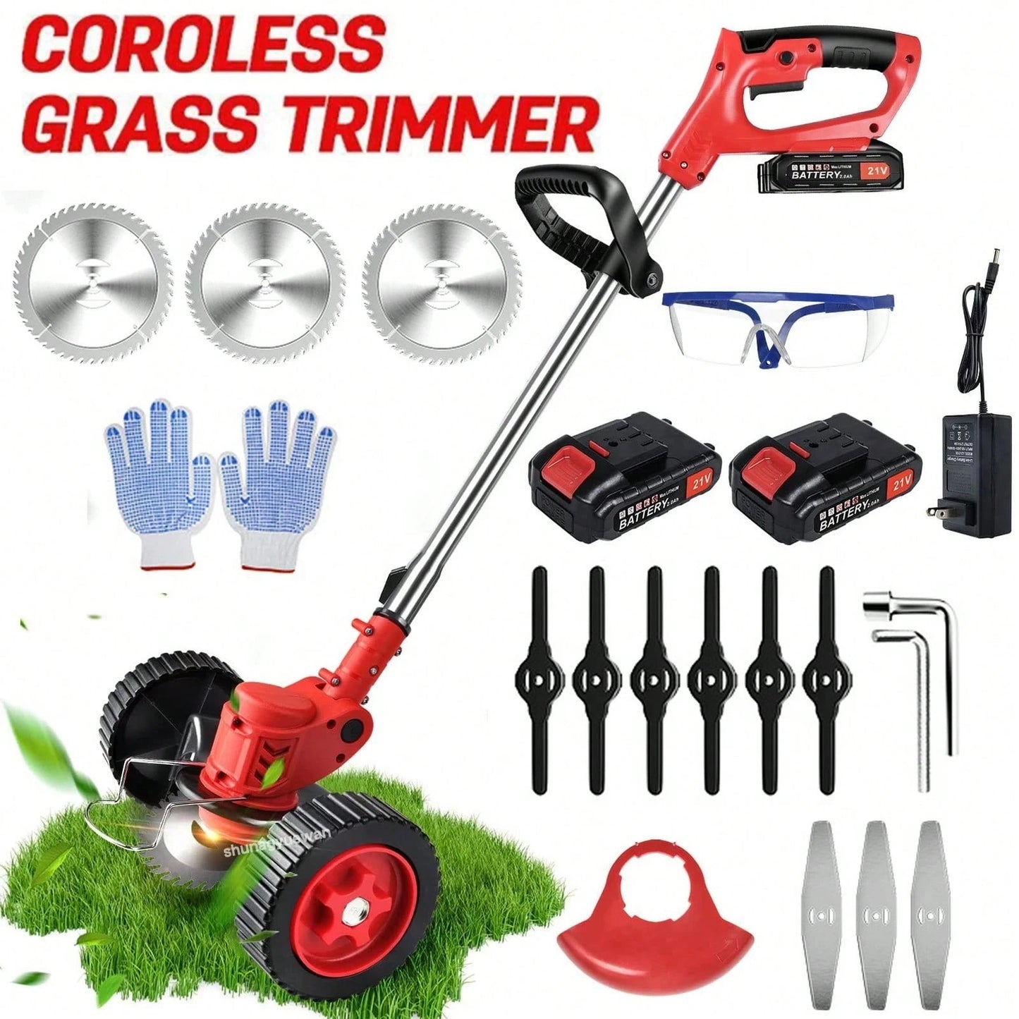 Cordless String Trimmer, Edger Whacker Grass Eater Lawn Cutter W/2* Battery, Garden Tools (21V)