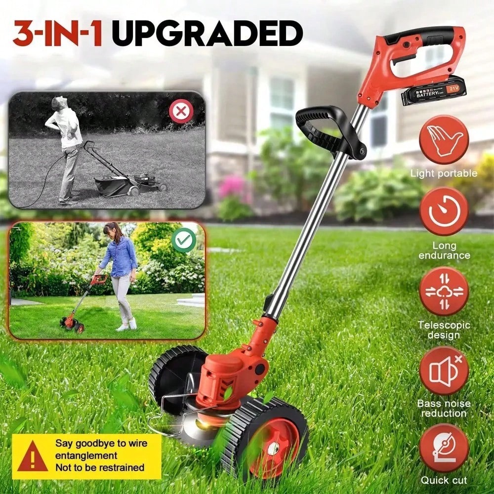 Cordless String Trimmer, Edger Whacker Grass Eater Lawn Cutter W/2* Battery, Garden Tools (21V)
