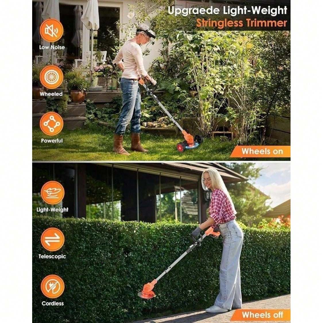 Cordless String Trimmer, Edger Whacker Grass Eater Lawn Cutter W/2* Battery, Garden Tools (21V)