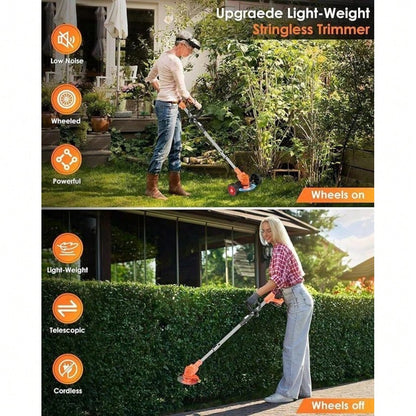 Cordless String Trimmer, Edger Whacker Grass Eater Lawn Cutter W/2* Battery, Garden Tools (21V)