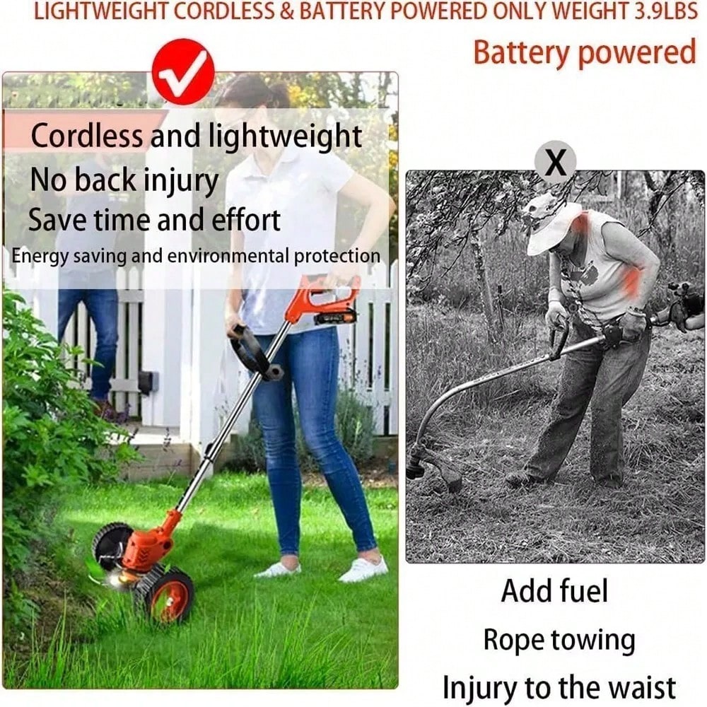 Cordless String Trimmer, Edger Whacker Grass Eater Lawn Cutter W/2* Battery, Garden Tools (21V)