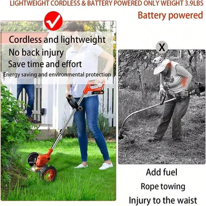 Cordless String Trimmer, Edger Whacker Grass Eater Lawn Cutter W/2* Battery, Garden Tools (21V)