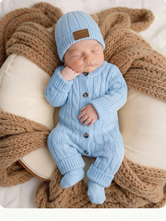 Cozy Long Sleeve Newborn Button-Up Jumpsuit In Soft Striped Fabric Newborn Knit Outfit Boy Newborn Outfit Photoshoot Boy Neutral Newborn Baby Clothes Newborn Sweater Romper Newborn Knit Romper,In Fall