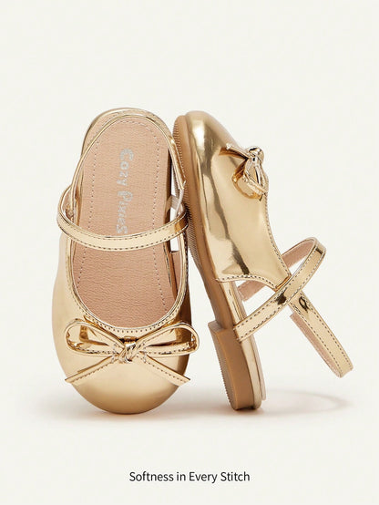 Cozy Pixies 1 Pair Fashionable Versatile Casual Gold Party Cute Bow Decor Mule Flats, Princess Style Flat Shoes