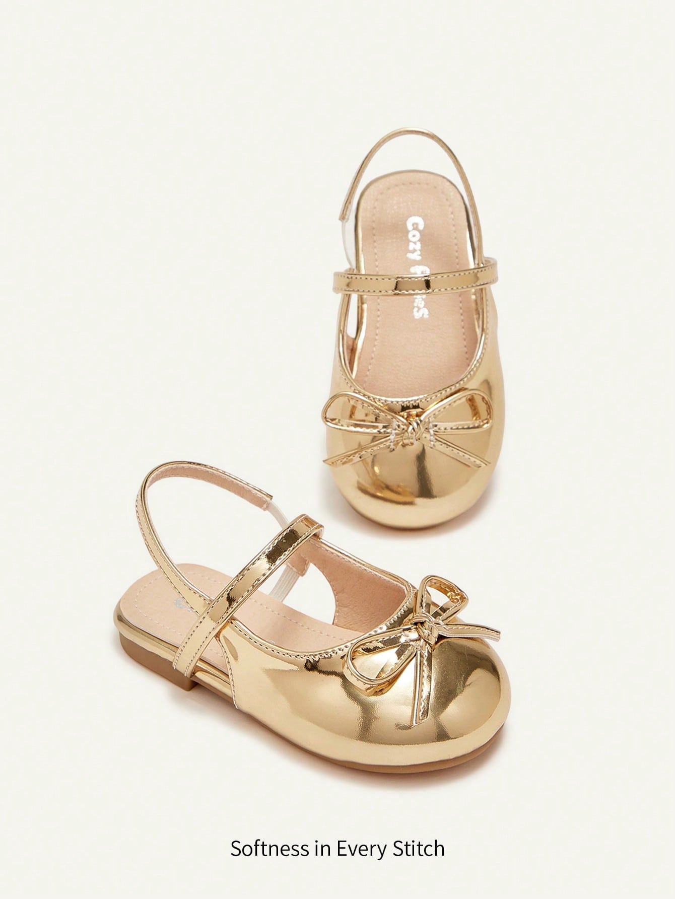 Cozy Pixies 1 Pair Fashionable Versatile Casual Gold Party Cute Bow Decor Mule Flats, Princess Style Flat Shoes