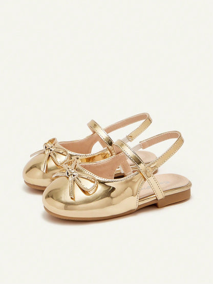 Cozy Pixies 1 Pair Fashionable Versatile Casual Gold Party Cute Bow Decor Mule Flats, Princess Style Flat Shoes