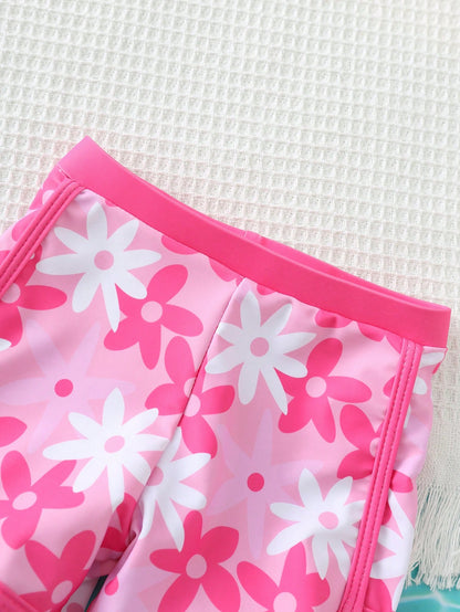 Cozy Pixies 2pcs Baby Girl Loose Long Sleeve Raglan Sweatshirt And Casual Swim Shorts Set, Suitable For Vacation, Beach, Swimming Pool