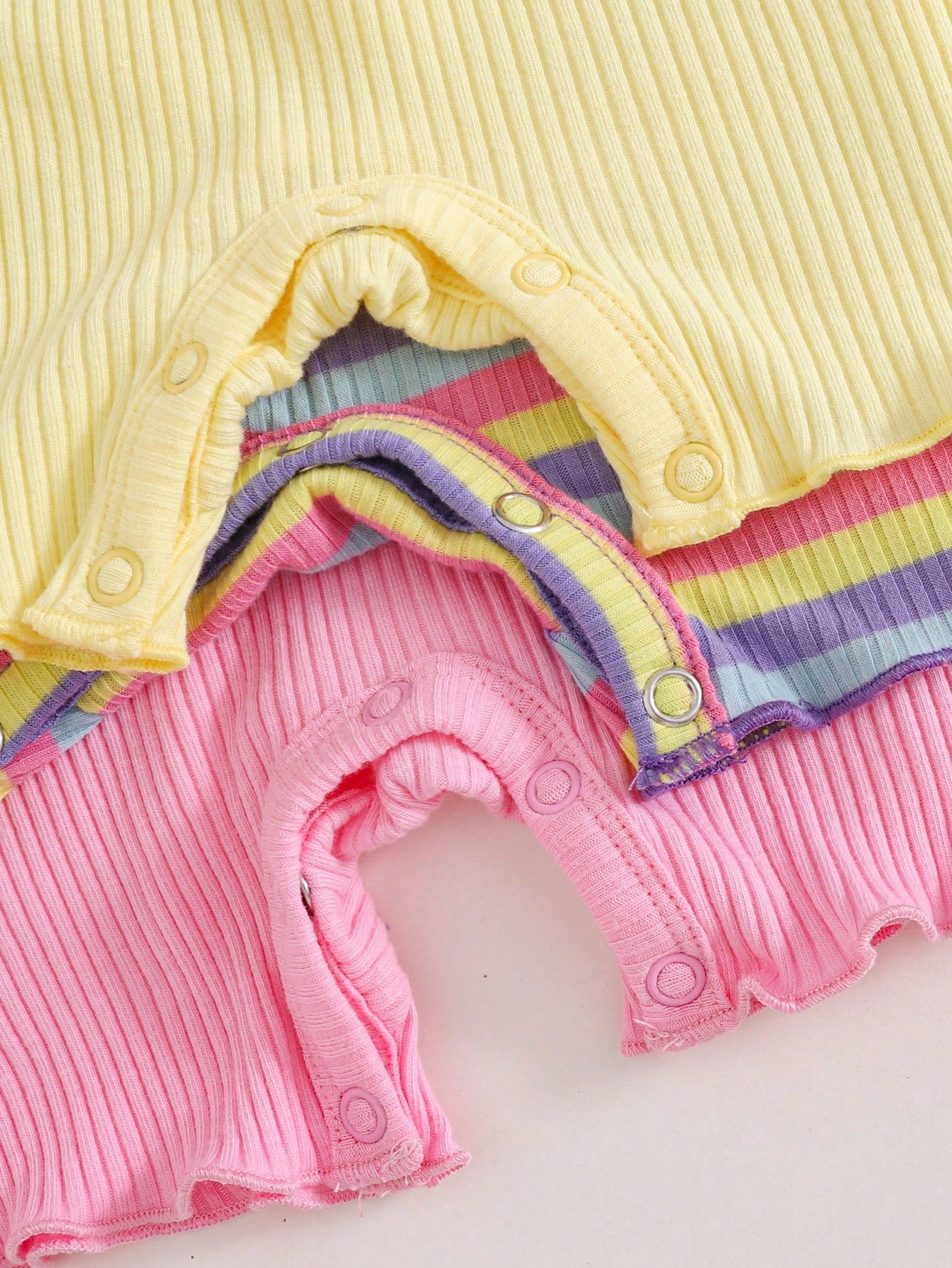 Cozy Pixies 3pcs Baby Girl Floral & Striped Knit Soft Round Neck Short Sleeve Romper & Shorts Set