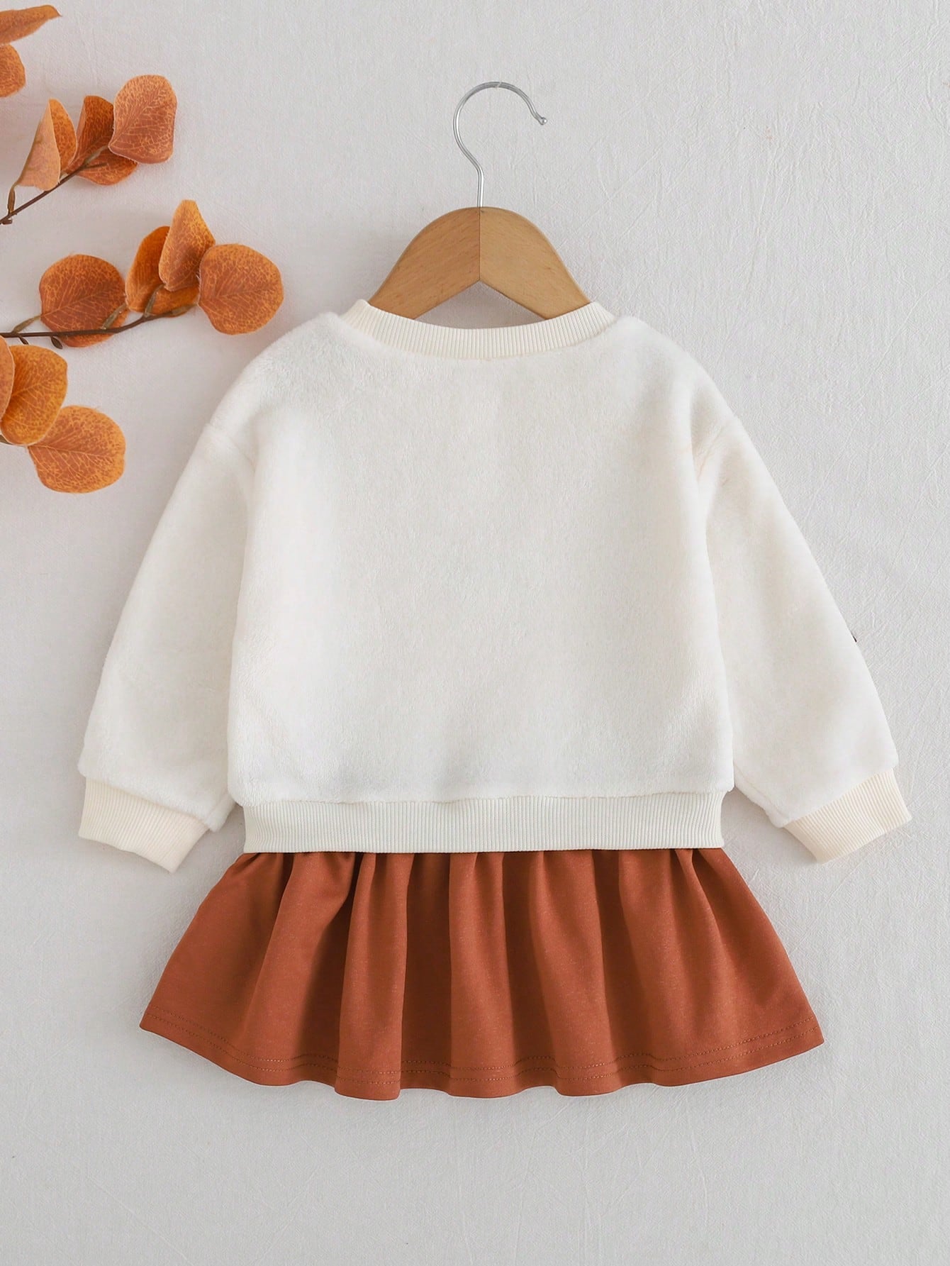 Cozy Pixies Baby Girl White Fleece 3D Bow Decor Soft Plush Sweatshirt 2 In 1 Crew Neck Long Sleeve Autumn Dress