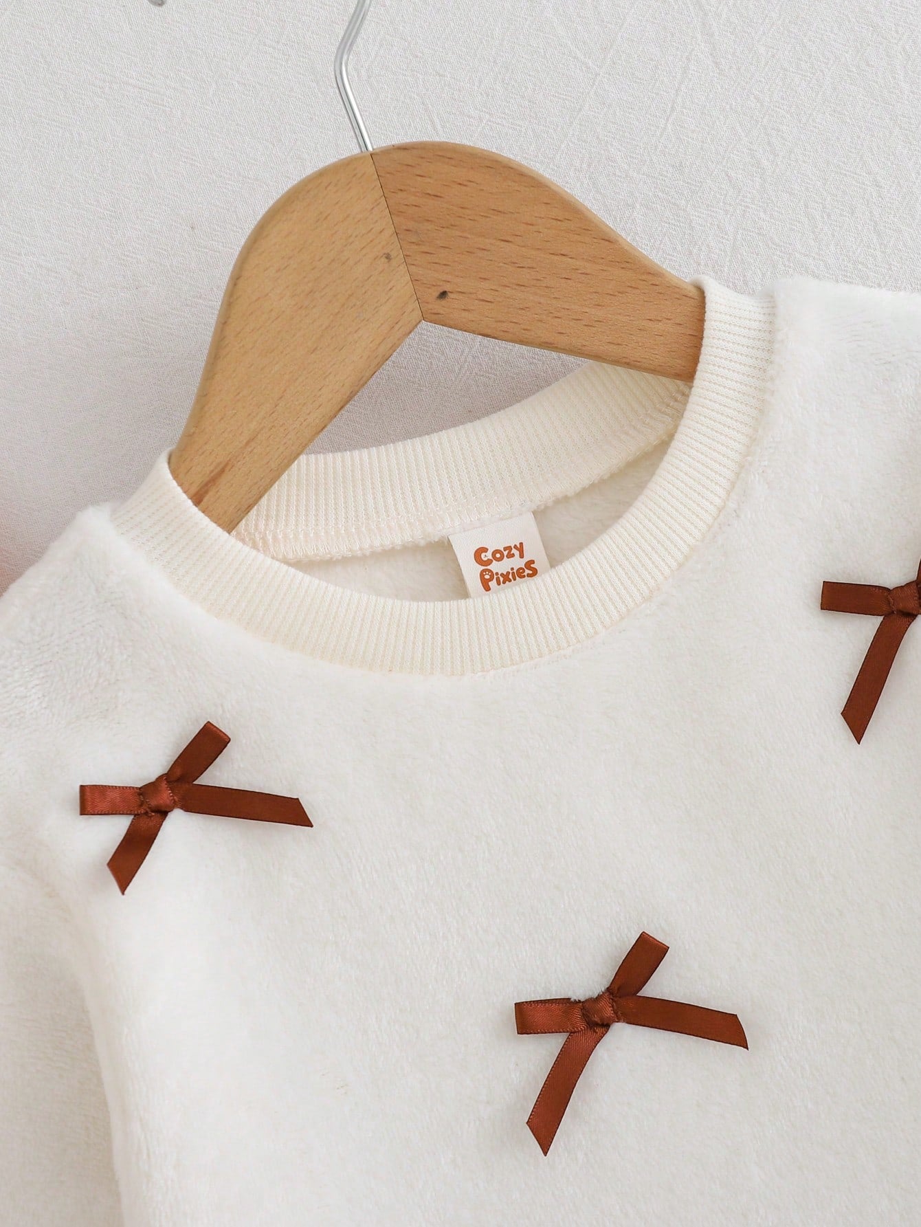 Cozy Pixies Baby Girl White Fleece 3D Bow Decor Soft Plush Sweatshirt 2 In 1 Crew Neck Long Sleeve Autumn Dress