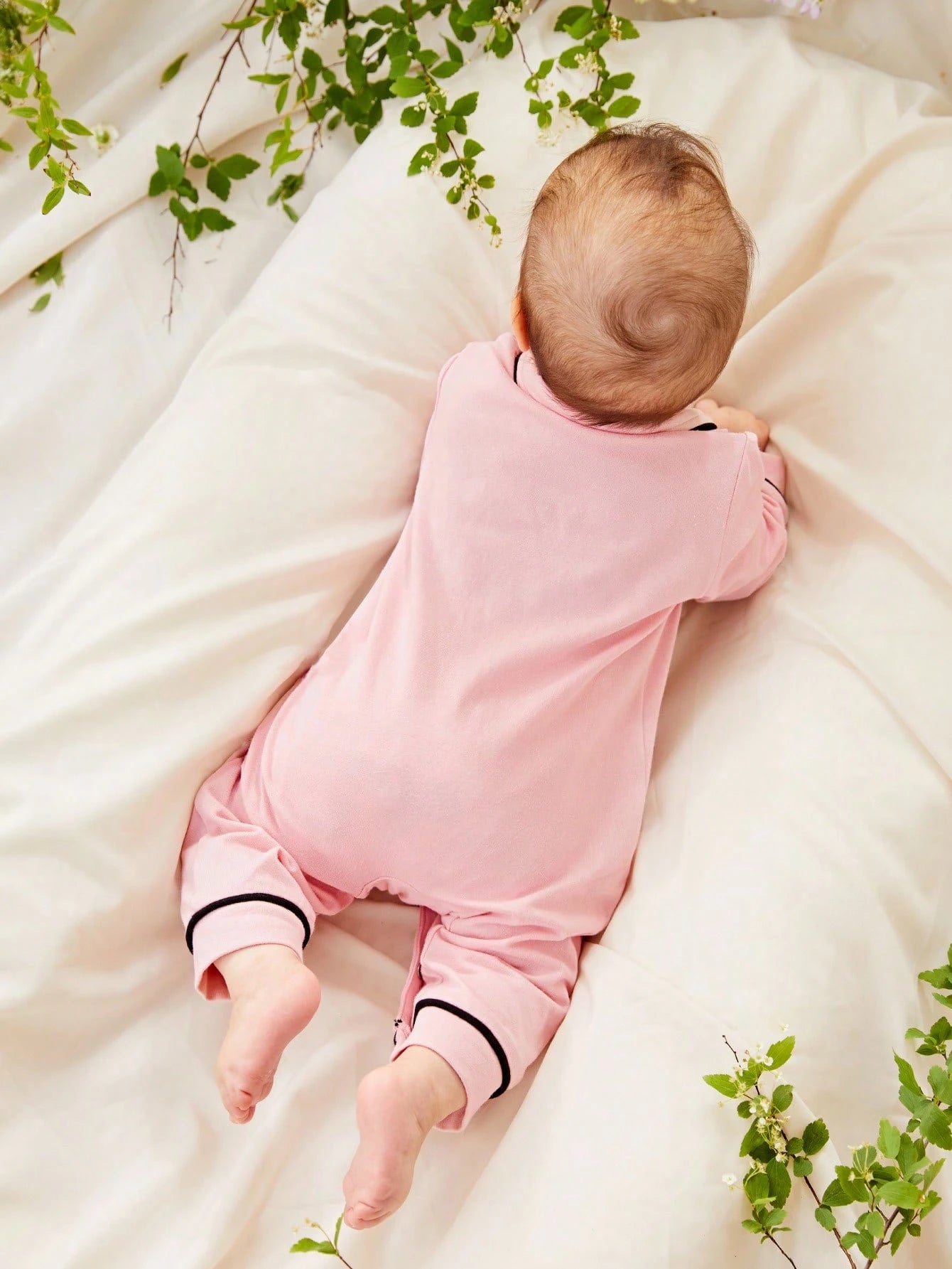 Cozy Pixies Newborn Baby Girl Contrast Binding Button Front Pajama Jumpsuit,Kids