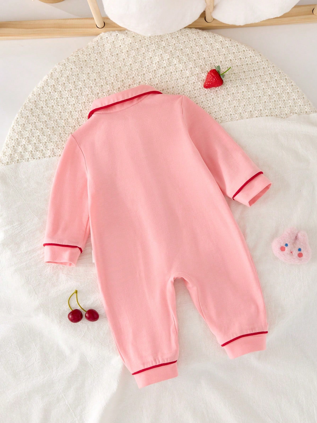 Cozy Pixies Newborn Baby Girl Contrast Binding Button Front Pajama Jumpsuit,Kids