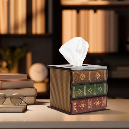 Crafted Classical Retro Wooden Antique Book Tissue Box Cover Rectangular Tissue Holder Dispenser Paper Cover Case Napkin Holder Home De