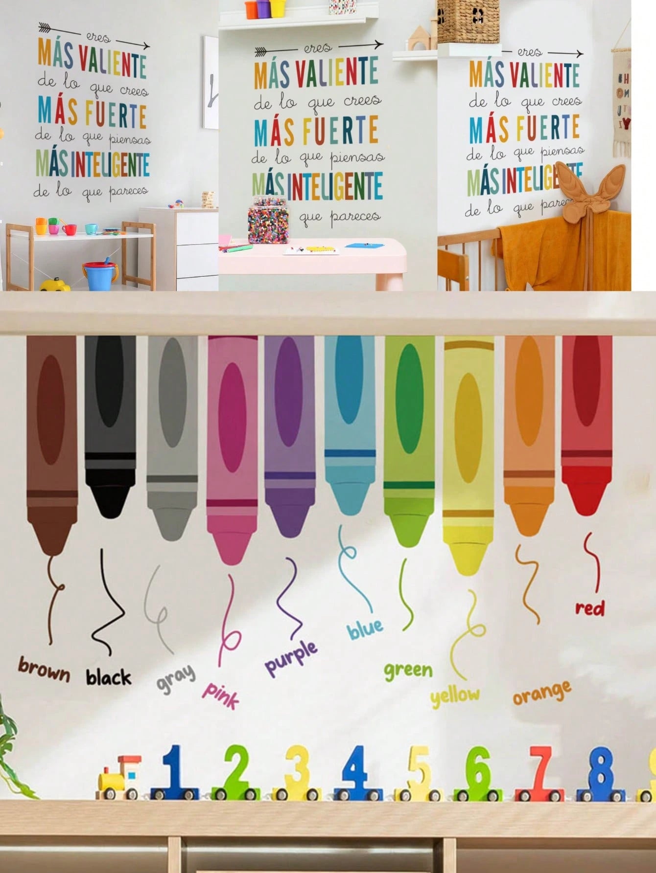 Crayon Spanish Positive Quote Number Train Wall Stickers, Home Wall Art Decor, Baby Nursery Bedroom Accessories, Cute Toddler Boys Girls Room Decor