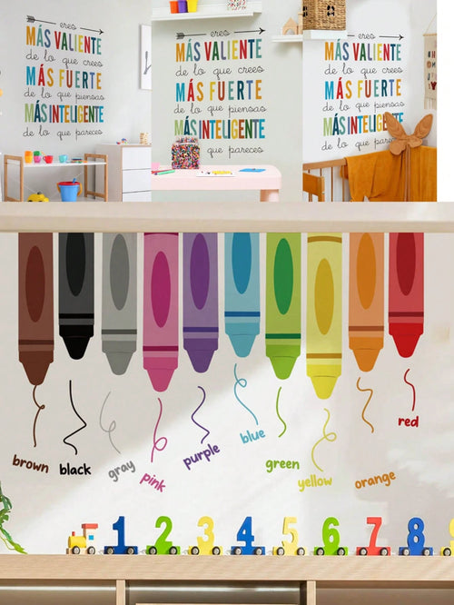 Crayon Spanish Positive Quote Number Train Wall Stickers, Home Wall Art Decor, Baby Nursery Bedroom Accessories, Cute Toddler Boys Girls Room Decor