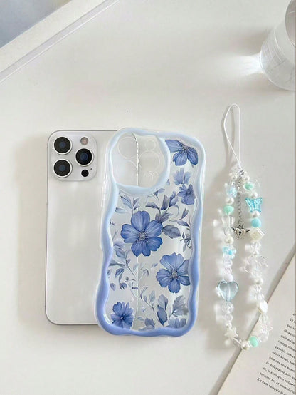 Cream Wavy Edge Glossy Floral Painted Anti-Drop Phone Case XR/7/8 Painted Accessory Phone Lanyard Compatible With Iphone 16/ 16 Pro/ 16 Plus/ 16 Pro Max/ 15 Pro Max Apple 13 Phone Case 14 Apple 11 Sof