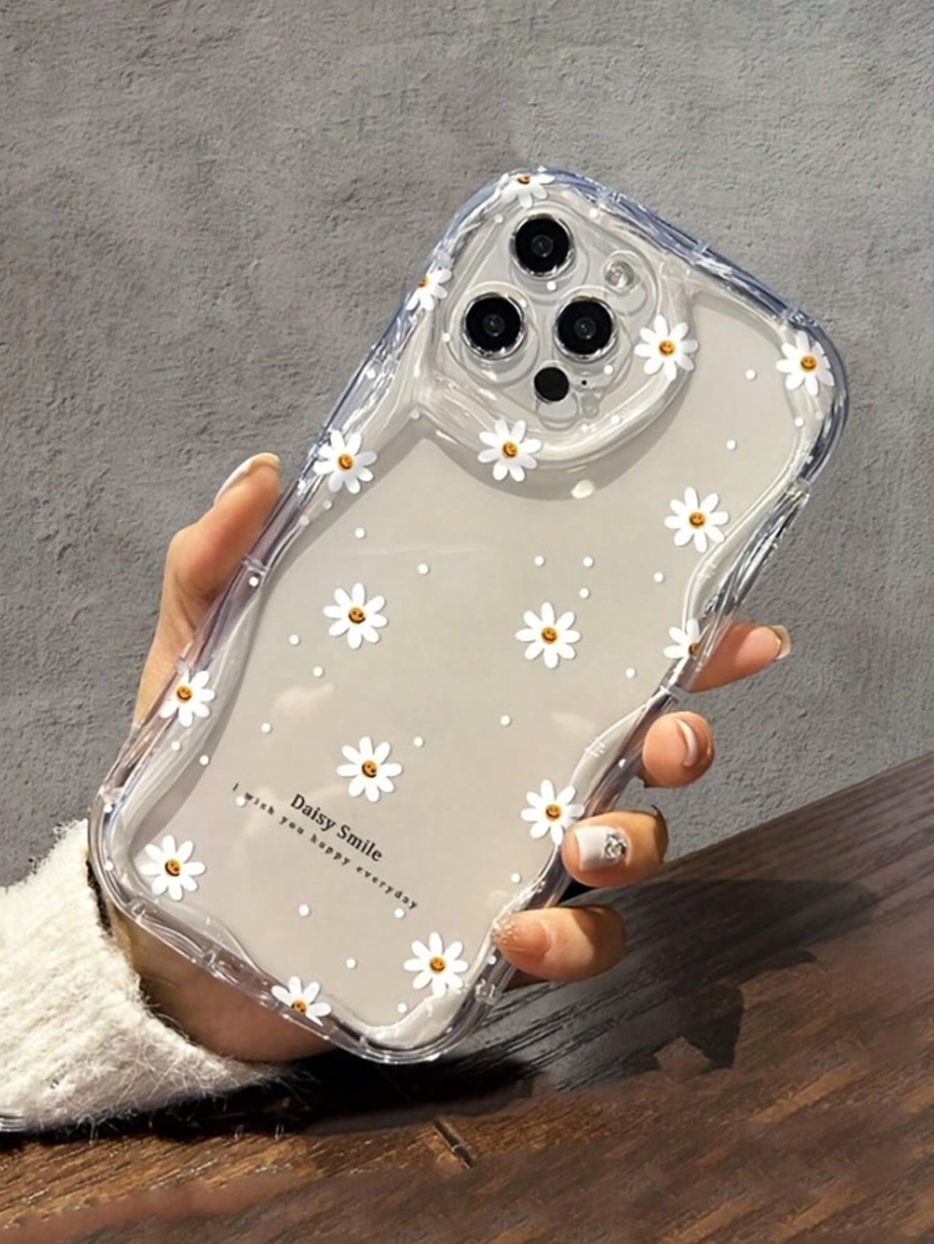 Cream Wavy Edge Glossy Floral Painted Anti-Drop Phone Case XR/7/8 Painted Accessory Phone Lanyard Compatible With Iphone 16/ 16 Pro/ 16 Plus/ 16 Pro Max/ 15 Pro Max Apple 13 Phone Case 14 Apple 11 Sof