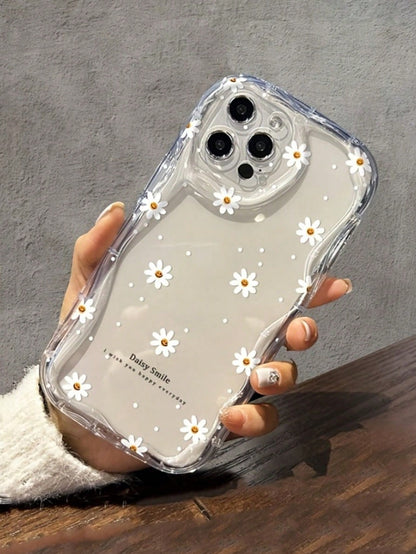 Cream Wavy Edge Glossy Floral Painted Anti-Drop Phone Case XR/7/8 Painted Accessory Phone Lanyard Compatible With Iphone 16/ 16 Pro/ 16 Plus/ 16 Pro Max/ 15 Pro Max Apple 13 Phone Case 14 Apple 11 Sof
