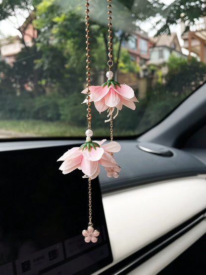 Creative Artificial Flower Car Pendant Alloy Cherry Blossom Car Hanging Ornament Creative Car Interior Decoration Rearview Mirror Hanging Decor---Small Gift Pendant