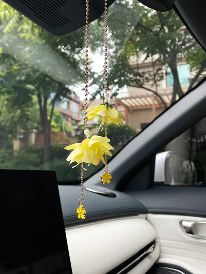 Creative Artificial Flower Car Pendant Alloy Cherry Blossom Car Hanging Ornament Creative Car Interior Decoration Rearview Mirror Hanging Decor---Small Gift Pendant