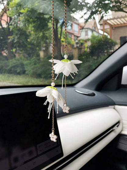 Creative Artificial Flower Car Pendant Alloy Cherry Blossom Car Hanging Ornament Creative Car Interior Decoration Rearview Mirror Hanging Decor---Small Gift Pendant