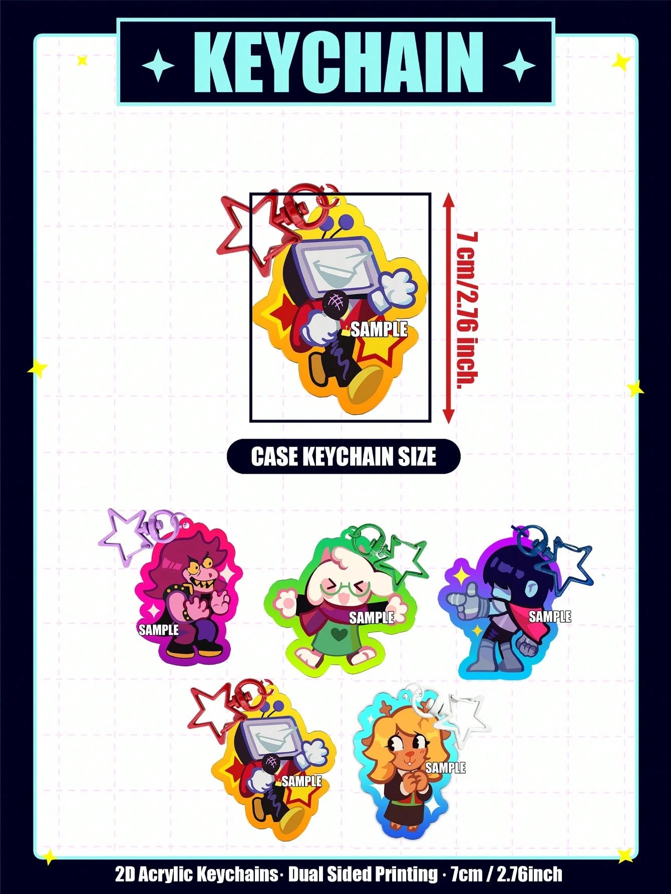 Creative Cute Cartoon Keychain, Game, Spamton Keychain, Tenna Keychain, Kris, Susie, Ralsei, 2D Flat Double-Sided Cartoon Character Pendant. Cartoon Character Gift. Suitable For Fans, Birthday Gift, K