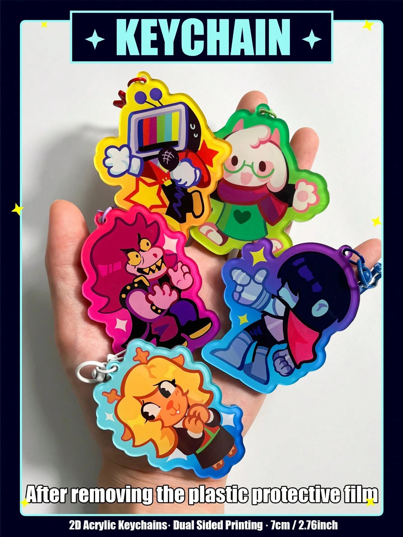 Creative Cute Cartoon Keychain, Game, Spamton Keychain, Tenna Keychain, Kris, Susie, Ralsei, 2D Flat Double-Sided Cartoon Character Pendant. Cartoon Character Gift. Suitable For Fans, Birthday Gift, K