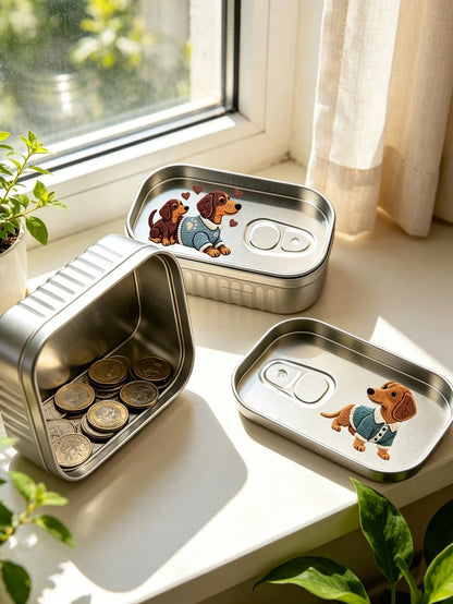 Creative Dachshund Pattern Wallet, Paperclip Storage Box, Office Stationery Storage Tin Box. Cute Tin Box, Coin Purse, Cash Box, Bill And Coin, Candle Aromatherapy Box, Portable Multi-Pocket Card Hol