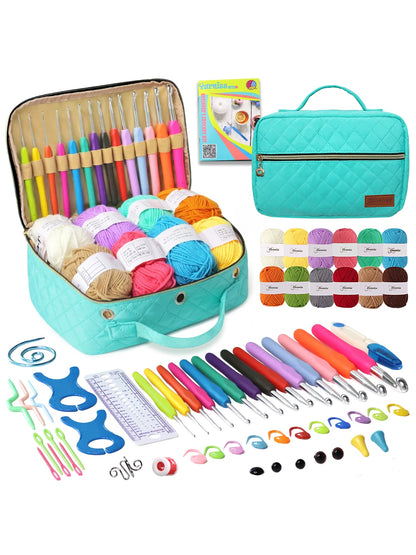 Crochet Kits For Beginner, All-Inclusive Crochet Kit For Adults With 14 Size Ergonomic Crochet Hooks,12 Crochet Yarns Balls & Crochet Bag