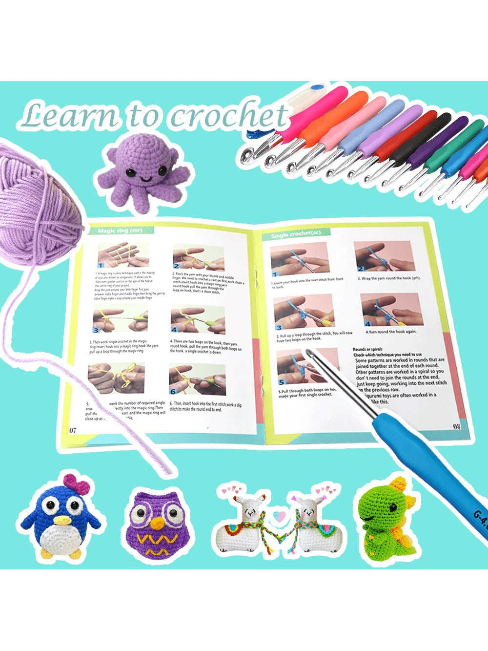 Crochet Kits For Beginner, All-Inclusive Crochet Kit For Adults With 14 Size Ergonomic Crochet Hooks,12 Crochet Yarns Balls & Crochet Bag