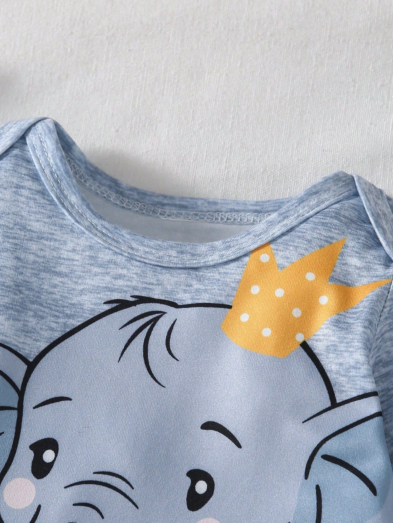 Crown Elephant Baby Four-Piece Set: Cartoon Print Jumpsuit + Striped Pants + Matching Hat And Socks- Fresh And Cute Outfit