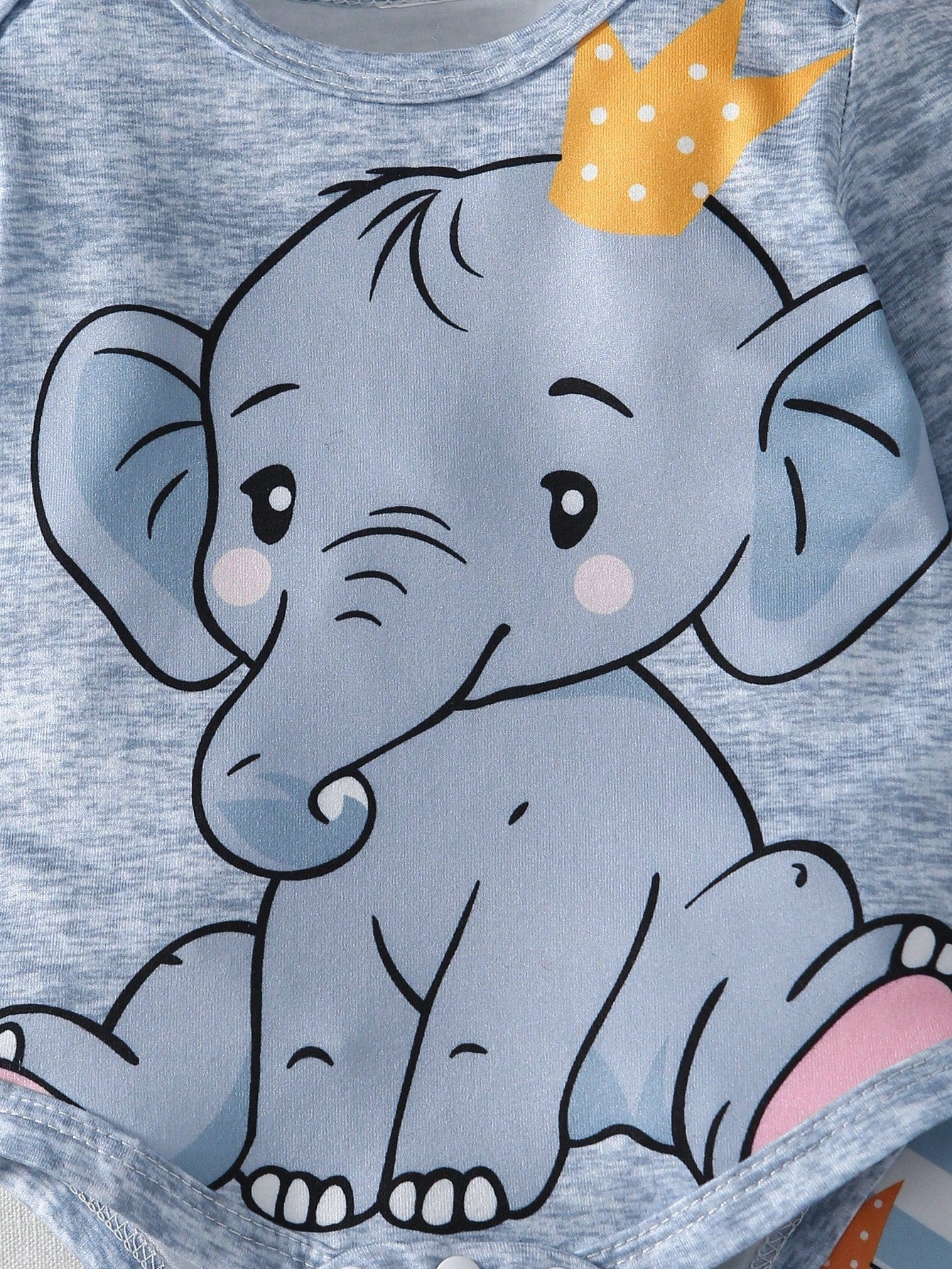 Crown Elephant Baby Four-Piece Set: Cartoon Print Jumpsuit + Striped Pants + Matching Hat And Socks- Fresh And Cute Outfit