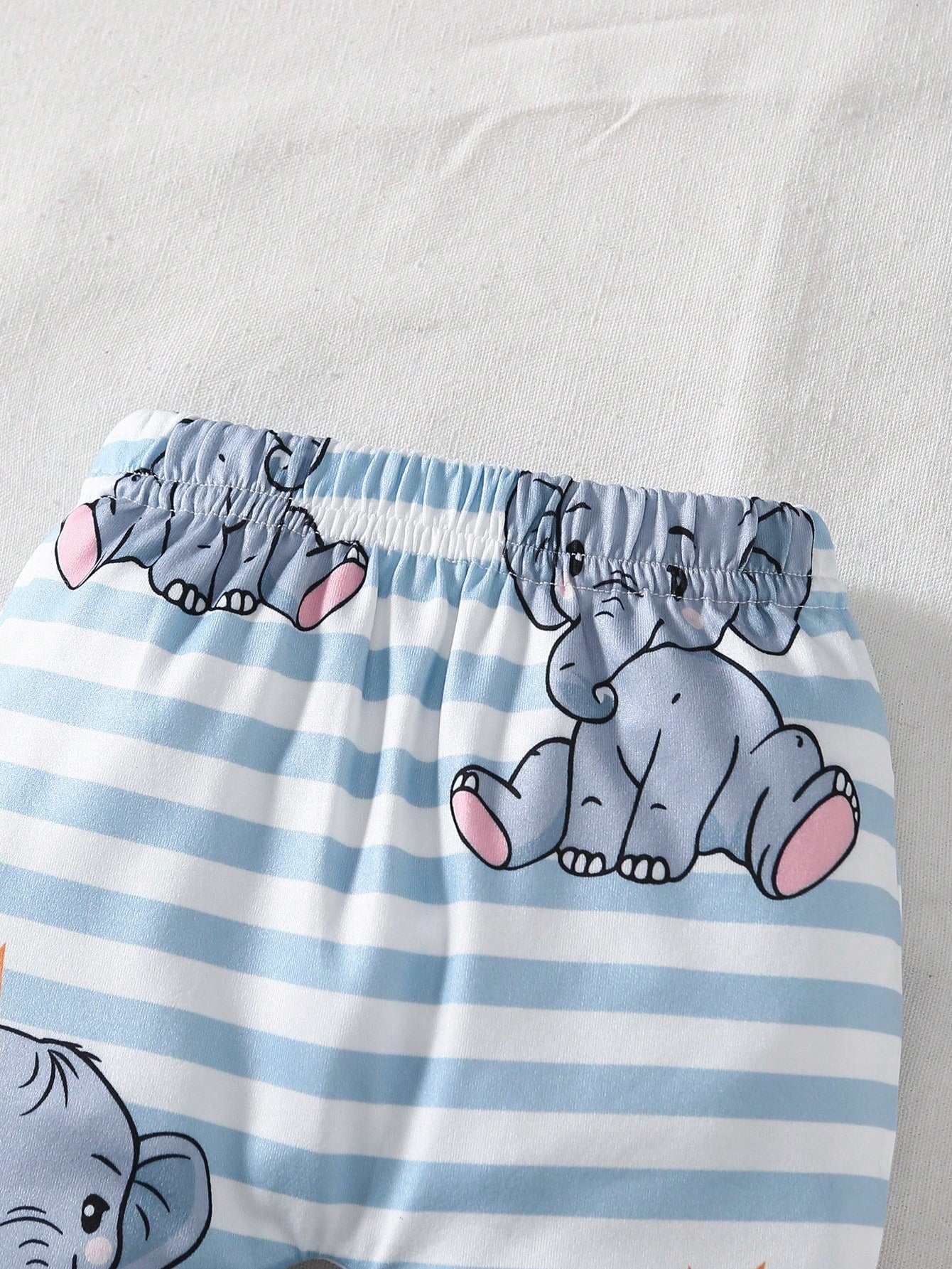 Crown Elephant Baby Four-Piece Set: Cartoon Print Jumpsuit + Striped Pants + Matching Hat And Socks- Fresh And Cute Outfit