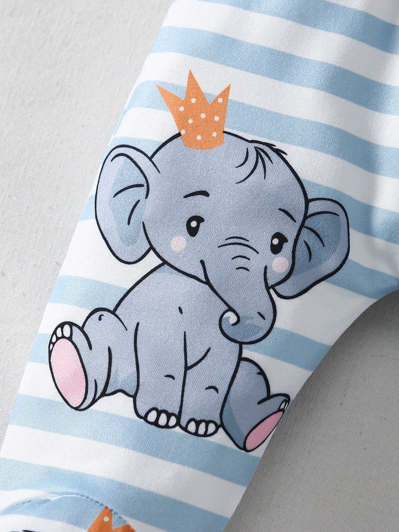 Crown Elephant Baby Four-Piece Set: Cartoon Print Jumpsuit + Striped Pants + Matching Hat And Socks- Fresh And Cute Outfit