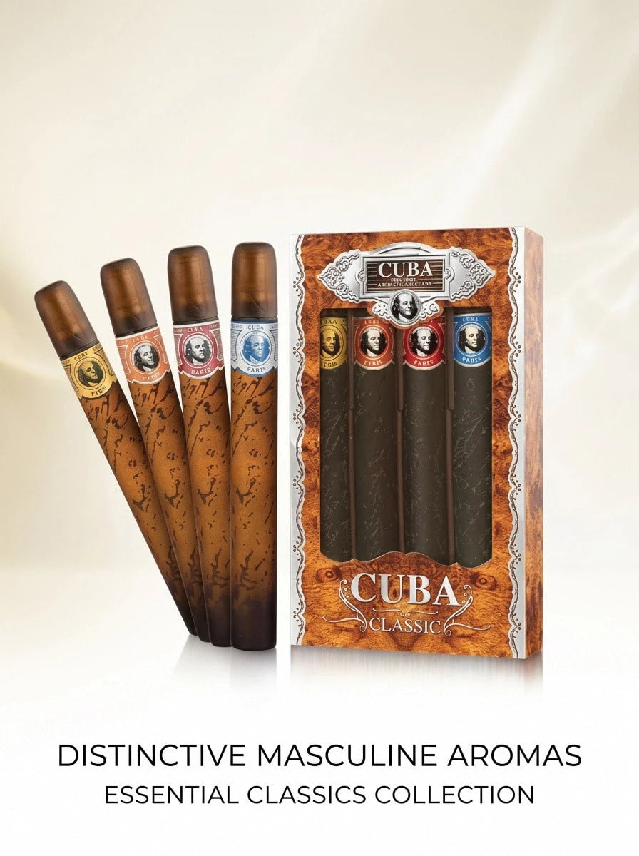 Cuba Cigars 4 Pcs Set For Men(Gold 35ml+Blue 35ml+Red 35ml+Orange 35ml) 1.17oz/35ml*4- Perfume For Long Lasting Suitable For Birthday, Office, Gift, Daily Use