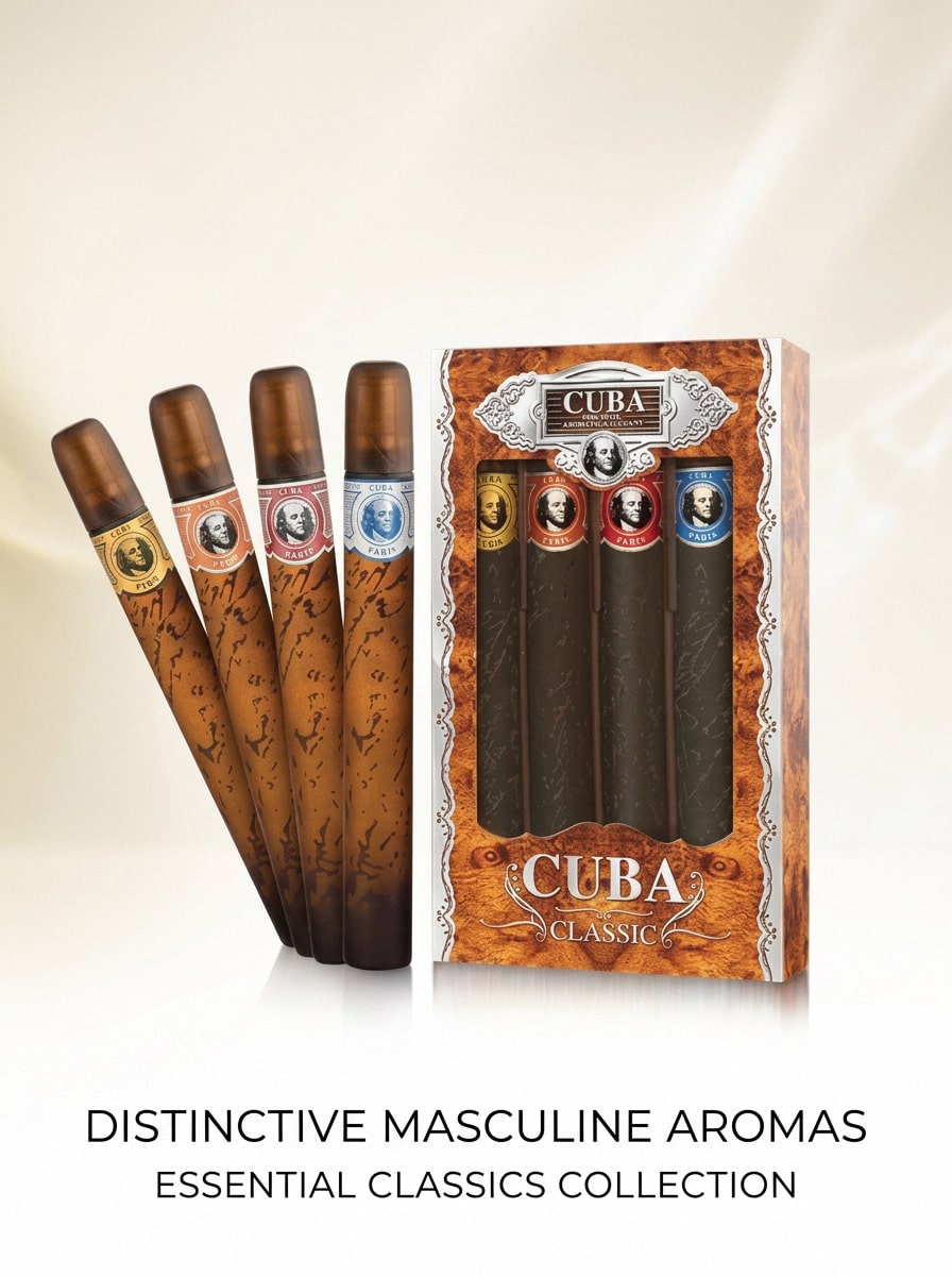 Cuba Cigars 4 Pcs Set For Men(Gold 35ml+Blue 35ml+Red 35ml+Orange 35ml) 1.17oz/35ml*4- Perfume For Long Lasting Suitable For Birthday, Office, Gift, Daily Use