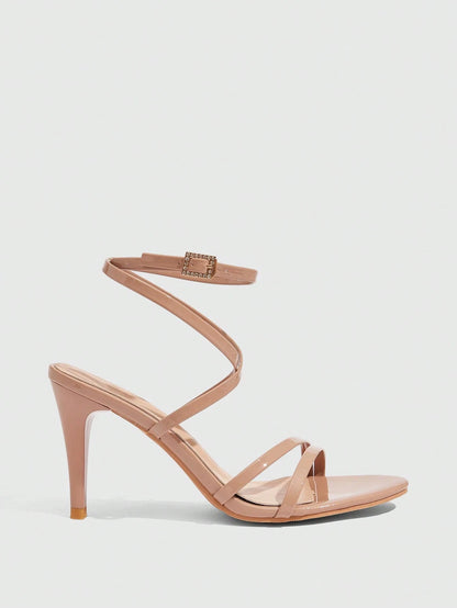 CUCCOO SZL Women Shoes Round Toe Stiletto Nude Stripe With Ankle Strap Women's High Heel Sandals Fashionable Elegance Sexy Party Banquet Dating Women Sandals Summer